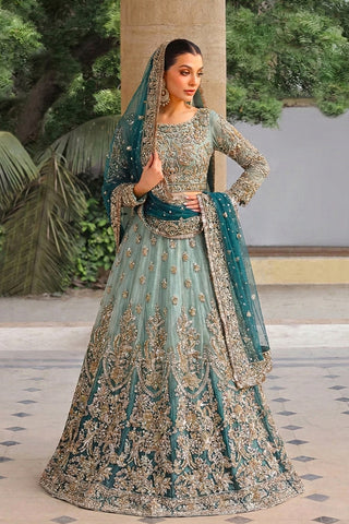 blue green teal lengha walima mehndi Pakistani bridal AÏNN London