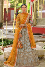 mehndi multi colour lengha tissue fabric silk Pakistani bridal AÏNN London