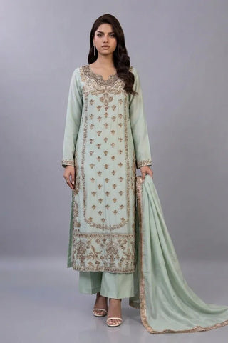 Pistachio green Pakistani sharara set Saba, hand-embroidered by AÏNN London