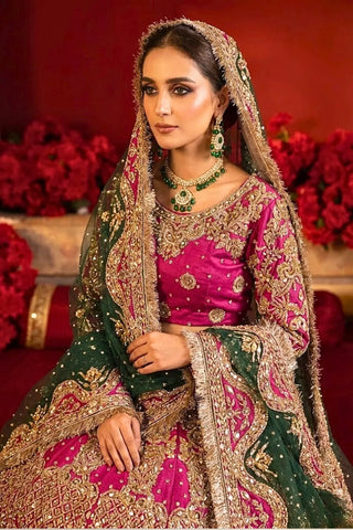pink silk mehndi lengha pakistani bridal AÏNN London