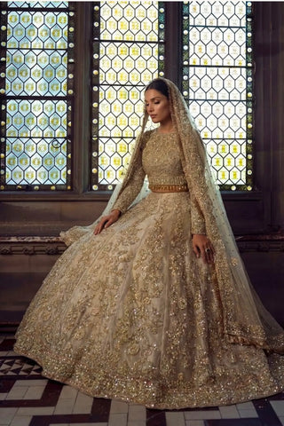 walima nikah gold lengha pakistani bridal AÏNN London
