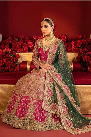 pink silk mehndi lengha pakistani bridal AÏNN London