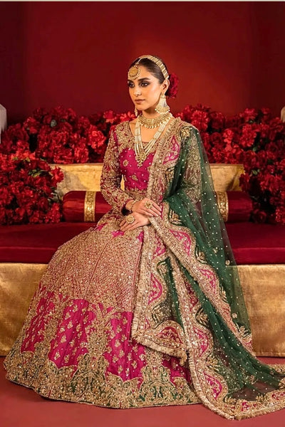 pink silk mehndi lengha pakistani bridal AÏNN London