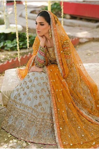 mehndi multi colour lengha tissue fabric silk Pakistani bridal AÏNN London
