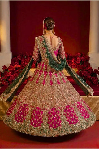 pink silk mehndi lengha pakistani bridal AÏNN London