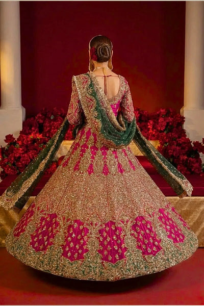 pink silk mehndi lengha pakistani bridal AÏNN London