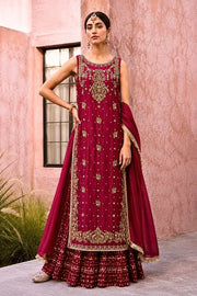 Magenta silk lehnga Insha with embroidered kameez by AÏNN London