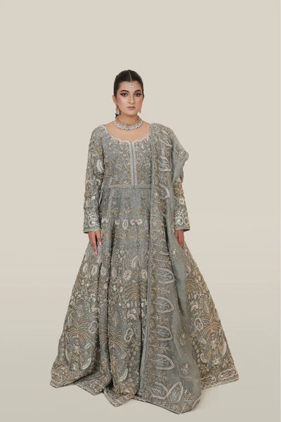 grey maxi dress pakistani Grey Luxury Maxi Dress Embroidered Net