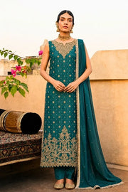 Green silk jora set Nawal with gold embroidery by AÏNN London
